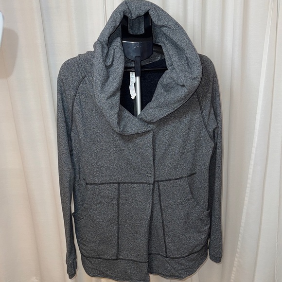 Lululemon Find Your Center Wrap 95% Cotton Hoodie Jacket Snap Front Grey Size 8 - Picture 2 of 9
